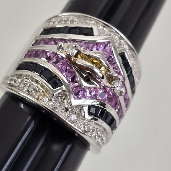 Designer Behzad Sarhady 14K White Gold Multi-Color Gemstone & Diamond Ring - Picture 9 of 14